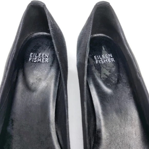 Eileen Fisher Neat Black Suede Round-Toe Low Block Heel Slip-On Pumps - Picture 7 of 14